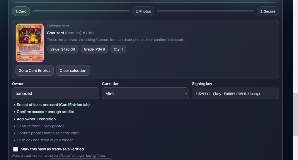 Step 2 screenshot for owner and condition